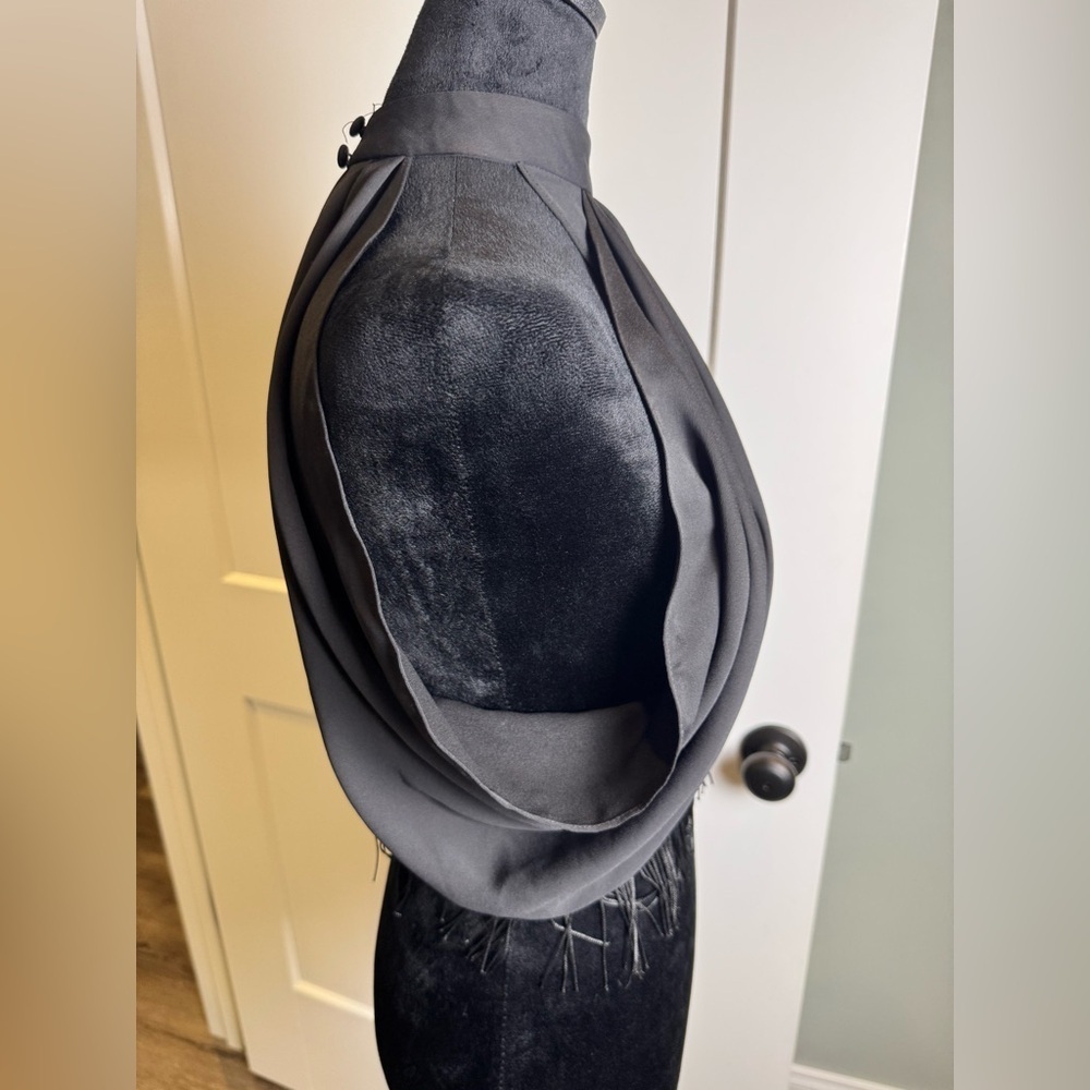 ASOS wrapped draped fringe halter top black buttons on back satin - Picture 2 of 4